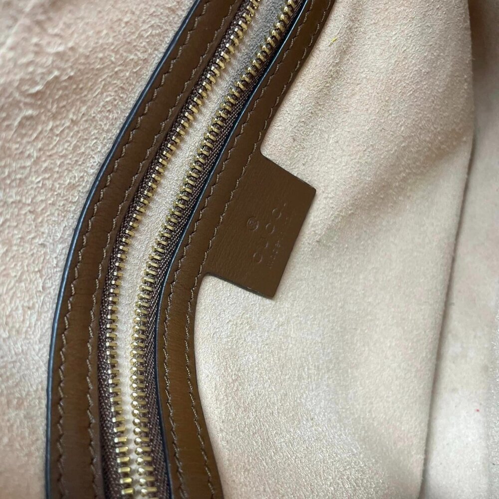 100% Authentic GUCCI Horsebit 1955 Brown Canvas Shoulder Bag - Picture 13 of 14